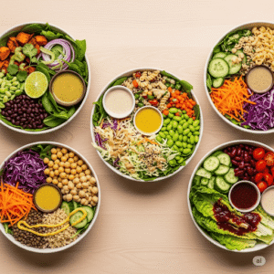 Manger Sainement Pas Cher : Batch Cooking, Salades & Légumes 3 "5 Salades Repas Complètes : Bols colorés avec légumes, légumineuses, céréales et sauces, pour des repas sains et abordables."